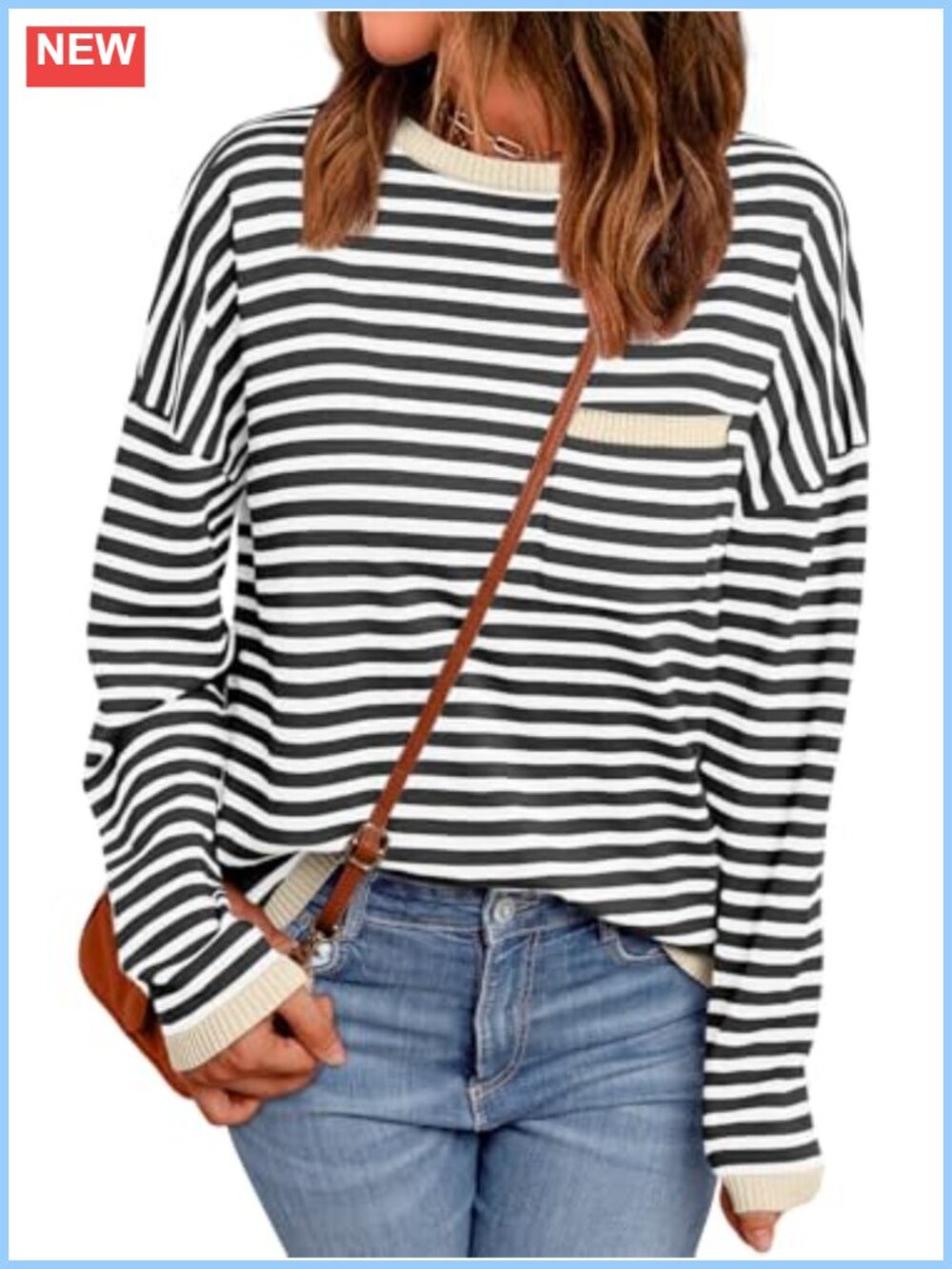 Oversized Striped Crewneck Sweater Cotton Knit